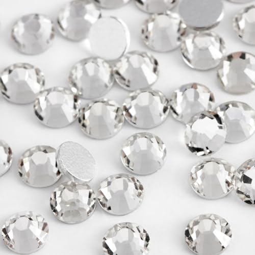 Eleegem 2000PCS SS20 Flatback Rhinestones | 12-Facet Diamond-Cut Glass Gems for Nail Art Clothing DIY Crafts |Glue-On Decoration Stones with Silver Backing(Crystal)