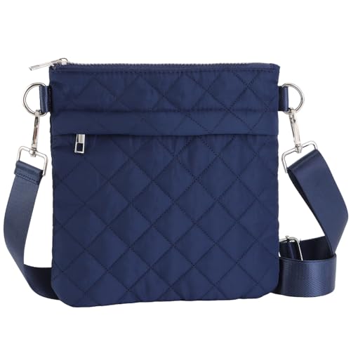 Quilted Crossbody Bags for Women Puffer Small Crossbody Bag Purses Puffy Shoulder Handbag for Women Travel- Navy