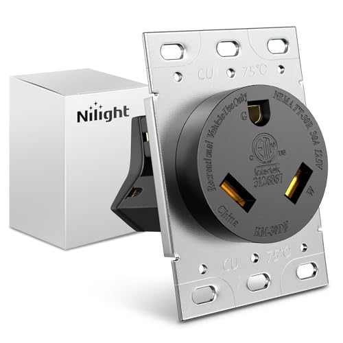 Image of Nilight 30AMP RV Power Outlet 125V ETL Listed NEMA TT-30R | Heavy Duty Receptacle Straight Blade Flush Mounting Replacement Panel for RVs Camper Trailer Motorhome Van