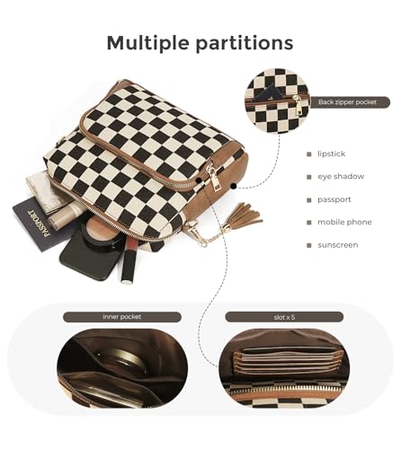 Image of 2 Pcs Checkered Crossbody Bags for Women Bum Bag Checkered Cross Body Sling Backpack Hobo Satchels Shoulder Wallet Purses