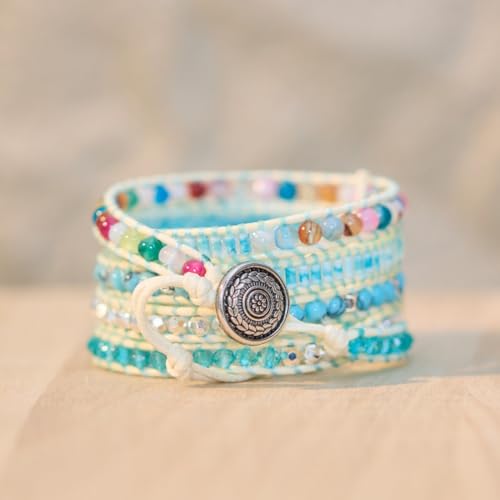Image of YGLINE Natural Stone Bracelet 5 Wraps Bracelet Handmade Blue Color Boho Bracelet for Women Bracelet