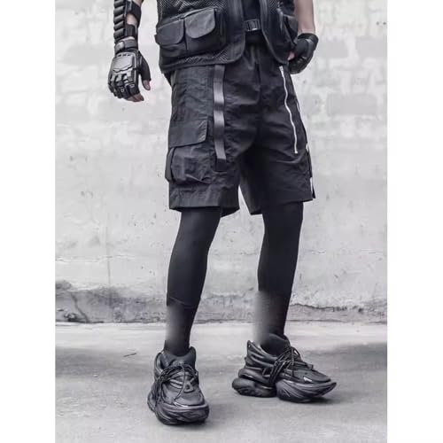 Short cargo tactique noir coupe ample vêtement d'été multi-poches - 2