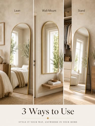 Image of Full Length Mirror, 71 inchx28 inch Arched Floor Mirror Freestanding, Floor Standing Full Body Mirror with Stand for Bedroom, Hanging Mounted for Living Room Cloakroom