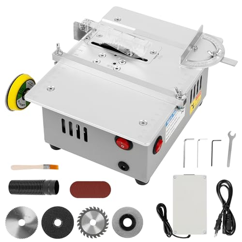 Mini sierra de mesa, 240 W, doble control del motor, con disco abrasivo de 2 pulgadas, 10 almohadillas de pulido y 4 cuchillas, profundidad de corte ajustable, sierras circulares de mesa, enchufe