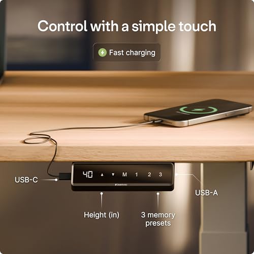 Image of Desktronic Height Adjustable Standing Desk Frame - Ergonomic Sit Stand Desk Frame, Electric Dual Motor, USB & USB-C Charging, Wobble-Free, Touchscreen, 3 Memory Presets, Anti-Collision