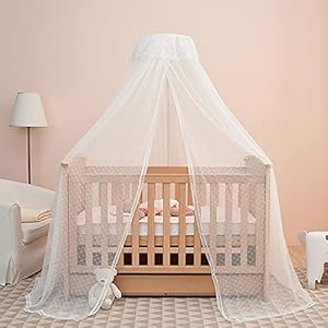 Baby Bed Canopy with Adjustable Clip-on Stand Baby Crib Cot Net Tent Hanging Dome Curtain Netting See Through Mesh Bed…