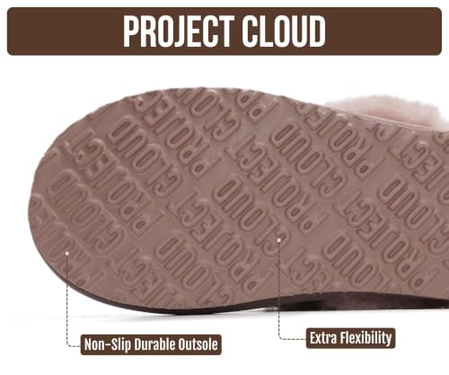 Image of Project Cloud Genuine Leather Slippers for Women with Genuine Fur Lining, Non-Slip Indoor /Outdoor Clog Mule Slippers, Memory Foam Insole