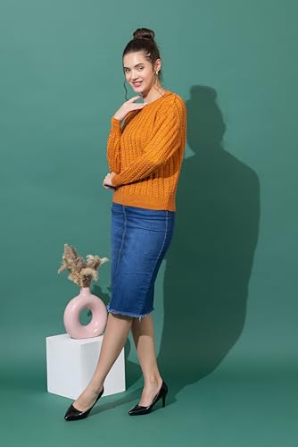 Image of Wear lusso Women's Woolen Cable Knit Pullover Sweater | Full Sleeve Round Neck Winter Wear | 100% Wool Soft & Warm Stylish Sweater for Girls, Ladies & Women | Cozy Casual Winter Fashion