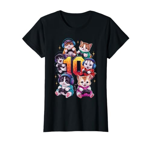 10° Cumpleaños Gatos Gaming Regalo Gamer Niño Niña Camiseta