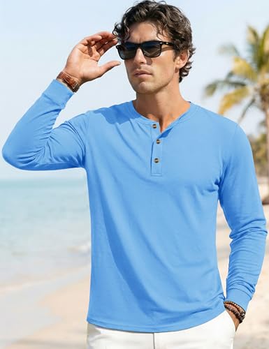 Image of MAGNIVIT Men's Long Sleeve Henley Shirts Cotton 3-Button Spring Casual T-Shirts Solid Color Soft Basic Tops 2026