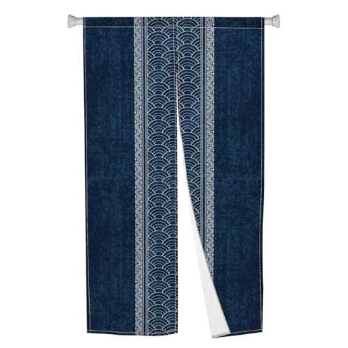 XMJJKUF Noren Japanese Doorway Curtain Long Type Japanese Window Treatment Splicing Wave, Royal Blue...