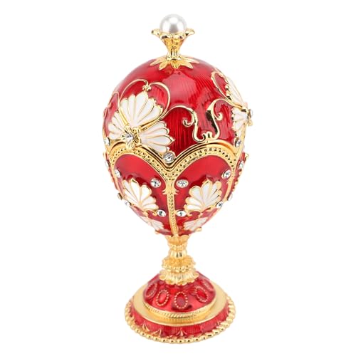 ZJchao Joyero Vintage Esmaltado, Joyero Mujer, 5.71x2.52in Caja de Baratijas de Metal, Organizador de Joyas Decorativo con Forma de Huevo de Diamantes de Imitación de Aleación (rojo)