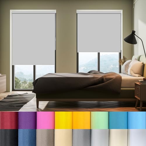 Doppelrollo Klemmfix ohne Bohren 30 x 160 cm Verdunkelnd Rollos, Klemmrollo Fensterrollo Sonnenschutz Blickdicht Sichtschutz für innen Wandmontage, Hellgrau