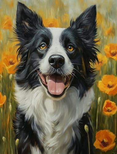 Kit de pintura para perros con bordes de flores ZMHZMY manualidades 40x50 cm sin marco