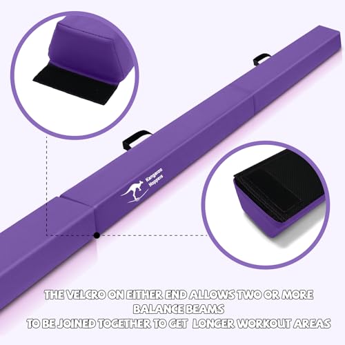 Kangaroo Hoppers 8FT Kids Balance Beam, Gymnastics Beam for Kids, Folding Extra Firm Foam Floor Beam-Beginners and Professionals Home Training Equipment with Anti-Slip Base, Carrying Bag, Purple
