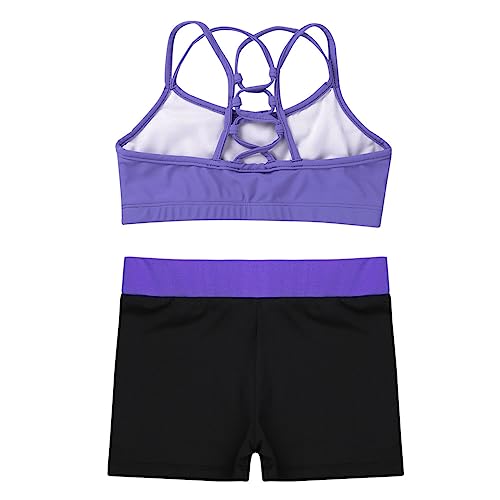 Moily Big Girls Solid Color 2 Pcs Dance Gymnastics Sports Outfit Crisscross Back Crop Top with Booty Shorts4