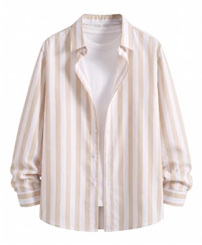 Image of IndoPrimo Men's Striped Cotton Shirt | Slim Fit Stylish Casual Shirt for Man | Full Sleeve Summer Wear Vertical Stripe Shirt for Office, Vacation