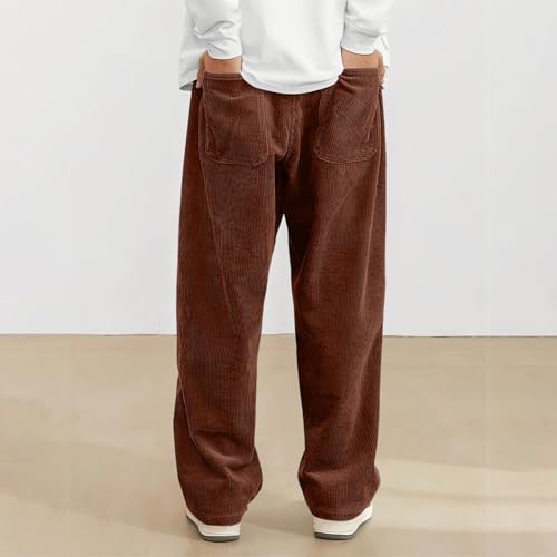 Corduroy Pants Men Straight Fit Big and Tall Casual Lounge Pants Uncuffed Open Bottom Sweatpants with Pockets3
