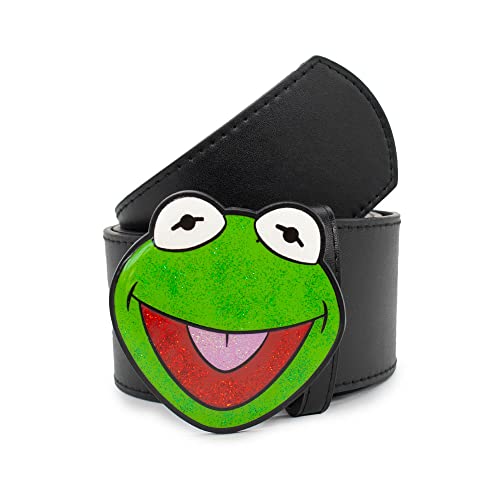 Disney The Muppets Belt, Kermit the Frog Glitter Enamel Cast Buckle Black, Vegan Leather Belt3