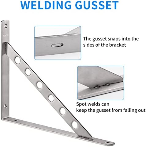 YUMORE Heavy Duty Shelf Bracket 16 inch, Max Load: 440lb Stainless Steel Solid Shelf Support Corner Brace Joint Right Angle Bracket, Pack of 2