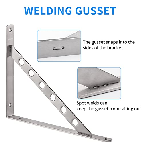 YUMORE Heavy Duty Shelf Bracket 16 inch, Max Load: 440lb Stainless Steel Solid Shelf Support Corner Brace Joint Right Angle Bracket, Pack of 2