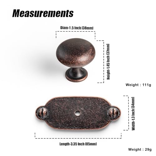 Image of Goo-Ki Antique Oil Rubbed Bronze Zinc Alloy Cabinet Large Knob with Backplate - Single Hole Center Cabinet Pull Hardware for Bedroom, Kitchen, 12 Pack(8611-G013)