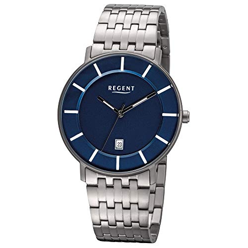 Preisvergleich Produktbild REGENT Herren-Armbanduhr Titan analog Quarz Titanband F-1176