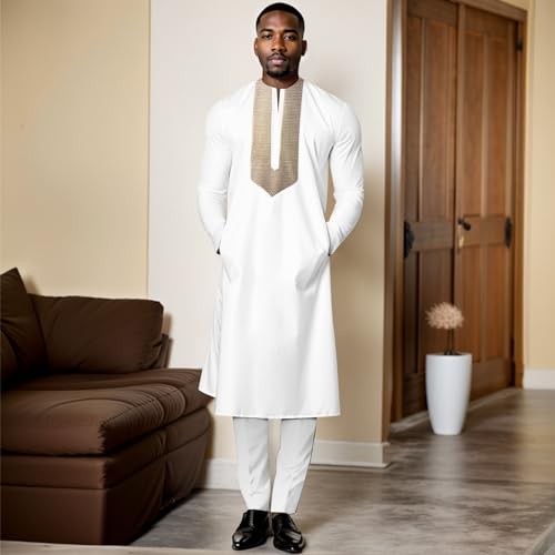 African Clothing for Men Embroidery Long Blouse and Pant 2 Piece Suits Plus Size Dashiki Outfits Vintage2