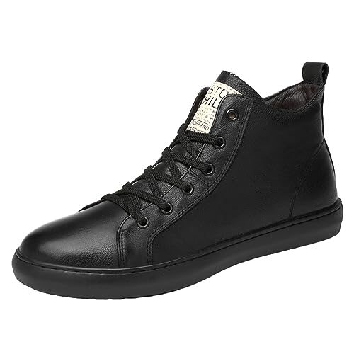 JiuQing Men's Fashion Dress Sneaker High Top Lace-Up Oxfords Side Zipper Casual,Black,8.5