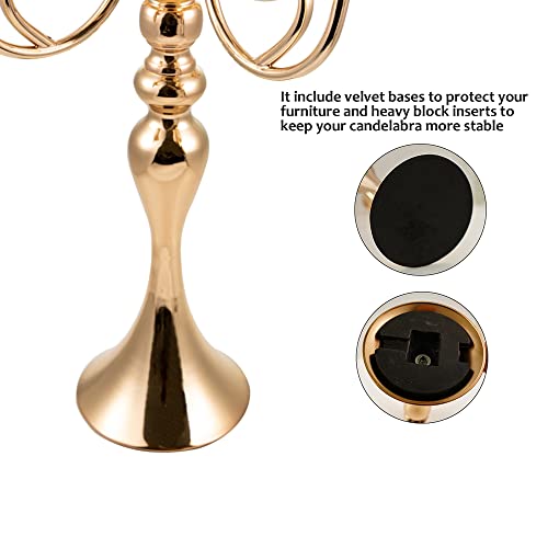 Vincigant Gold Crystal Candle Holders 5 Arm Candelabra Centerpiece For Wedding Table Decorations, 21.5 Inches Tall #TOP6