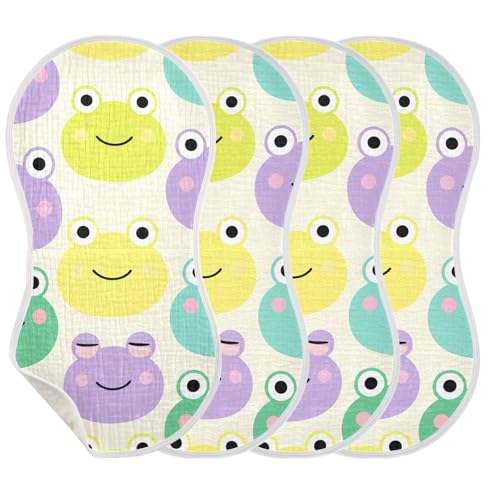 Cute Cartoon Frog Faces Muslin Burp Cloths 22x11 Inch - 4-Layer Organic Cotton & TPU Waterproof Lining, Absorbent Baby Bibs for Boys/Girls with Hanging Loop3
