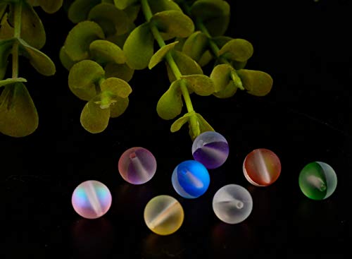Matte Aurora Crystal Glass Beads 100Pcs 8Mm Flash Glitter Shining Mermaid Round Loose Aura Bead Frosted Moonstone For Jewelry Making (Multicolor, 8Mm) #TOP4