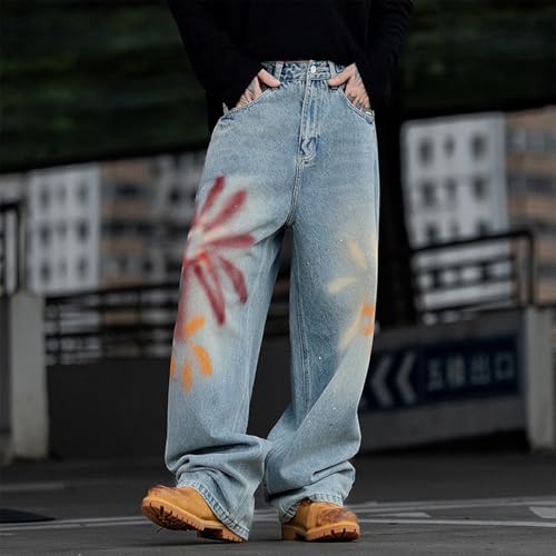 Baggy Jeans Men Y2k Emo Graphic Denim Barrel Pants Men Washed Low Waisted Graffiti Wide Leg Streetwear for Skater Jeans2