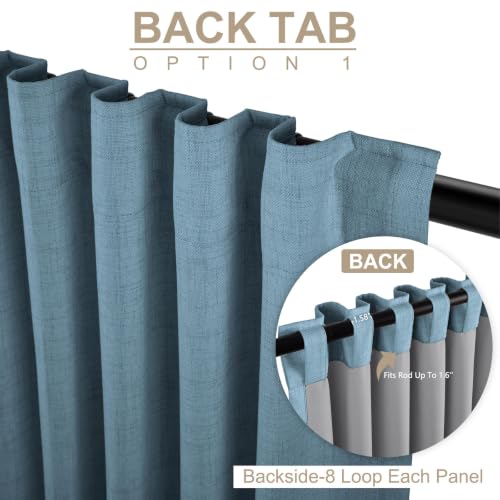 Image of Faux Linen Total Blackout Curtains for Bedroom 90 Inches Long, Stone Blue