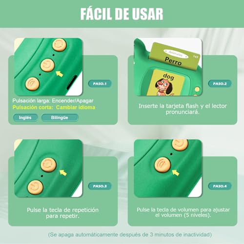 Miniatura 6 de Tarjetas Flash Parlantes Tarjeta Flash Parlante Juguetes Educativos Niños Para 3 Años 255 Tarjetas 510 Palabras Flash Parlantes Juguetes De Aprendizaje Talking Flash Card España Verde 510