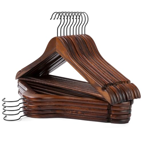 JS HANGER Wooden Hangers 20 Pack - Durable & Slim Coat Hanger - Suit Hanger with 360-Degree Rotatable Hook - Wood Hangers with Shoulder Grooves