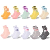 Utensilsto 10 Paar Socken Mädchen 29-33, KinderTennissocken Sportsocken mit Herz Streifen Bunte Crew Socken Laufsocken für Mädchen Jungen， Schule Sport Allta