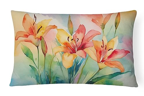 Caroline's Treasures DAC1588PW1216 Lilies in Watercolor Fabric Decorative Pillow 100% Machine Washable Pillow, Indoor or Outdoor Decorative Throw Pillow for Couch, Bed or Patio