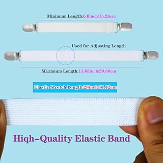 Sofa Cover Holder Straps with Suspenders & Fasteners - Magic Sofa Couch Covers Clip Fasteners, Adjustable Elastic Straps (6-30in/15-75cm) for Sofa Slipcover, Cushion Holders (8, White)