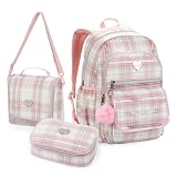 Kit Mochila Escolar com Estojo Box e Lancheira Térmica Listrado Rosa Colorido Divisórias Material