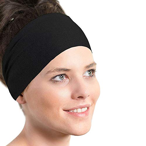 Yeshan Wide Face Mask Headbands For Women With Soft Stretchy Black Bandana Headbands Elastic Yoga Sports Headwrap,Pack Of 10 #TOP3