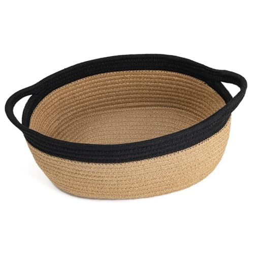 Image of Goodpick Small Woven Rope Gift Basket Empty, 12 inch x 8 inch x 5 inch, Jute and Black