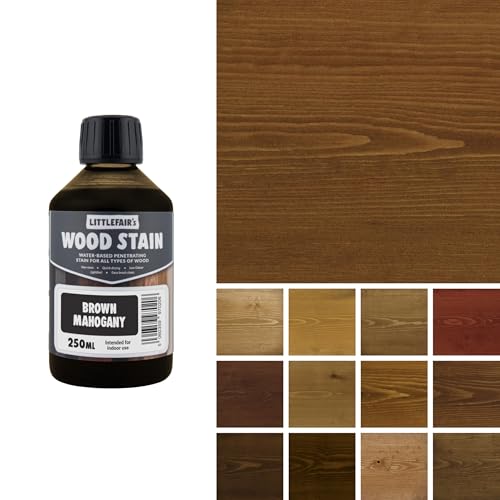 Littlefairs Wood Stain Water-Based - (Brown Mahogany) Non-Toxic Eco-Friendly & Quick Drying - Easy-to-Apply Concentrated Formula for All Wood Types 250ml