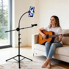 Sturdy and Durable Construction: Crafted from robust steel, this microphone stand ensures exceptional stability and load-bearing capacity; The tripod base with rubber feet minimizes vibration and protects floors, while its compact footprint saves spa...