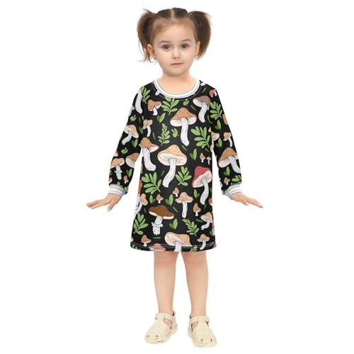Wild Mushrooms Girls Dresses Long Sleeve Sweatshirt Dress for Girls Winter Toddler Casual A Line Dresses Size 2-8T4