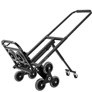 Welbuilt 150 kg Capacity Stair Climbing Hand Truck with Back Support Made of Durable Steel, with 360 Degree Swivel Wheels, Portable Foldable Easily Storable, Black Color