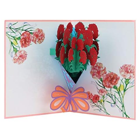3D Popup Greeting Cards, 6x7.8 Inch Carnation Bouquet Pop-up Card with Envelopes, for Mothers Day, Spring, Fathers Day, Graduation, Birthday, Wedding, Anniversary, Thank You, Get Well, All Occasion Cover