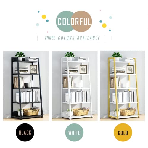 Iotxy 5 Tier Open Bookshelf - Steel And Wood Display Stand, 50Cm Width Floor-Standing Bookcase, White #TOP1
