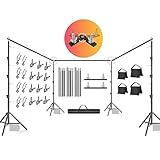 LimoStudio (Heavy Duty) 30 ft. Max Wide x 10 ft. Max Tall Backdrop Stand Background Support System, 360° Rotatable Angle Adjustable Crossbar Joint, Spring Clamp, Elastic String Holder Clip, AGG3354