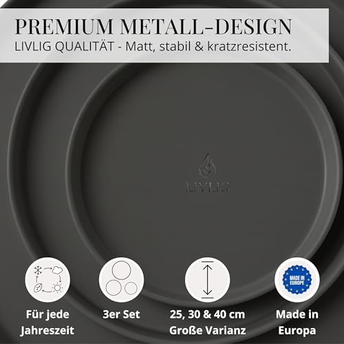 Deko Tablett 3er Set, Serviertablett rund (25 cm, 30 cm, 40 cm), Dekotablett für Adventskranz, Kerzentablett & ganzjährige Deko, Stilvolles Tablett rund Schwarz - Made in Europa